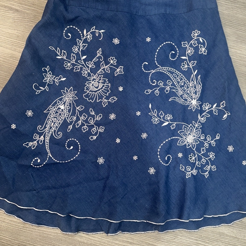 Nine‎ & Company Women Chambray Floral Embroidered Linen Blend Western Skirt Sz 8 - Picture 2 of 9